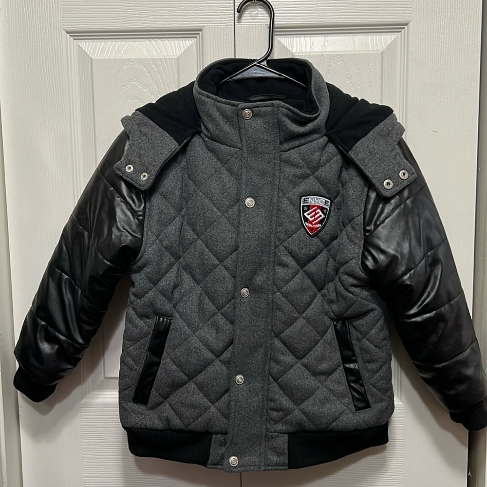New Black And Gray Vintage Sean Combs Enyce Boys Diamond Quilt Jacket Size 7